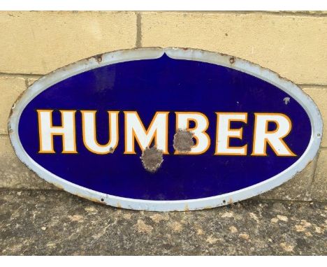A Humber oval double sided hanging enamel sign, 30 x 16".