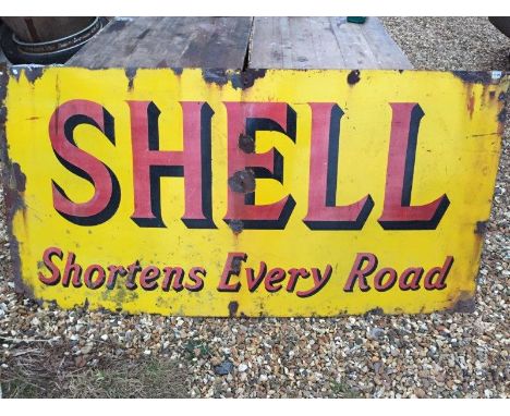 A Shell 'Shortens Every Road' rectangular enamel sign. 