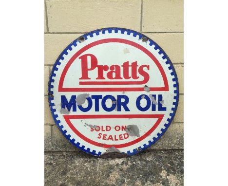 A Pratts Motor Oil circular double sided enamel sign, 26" diameter.