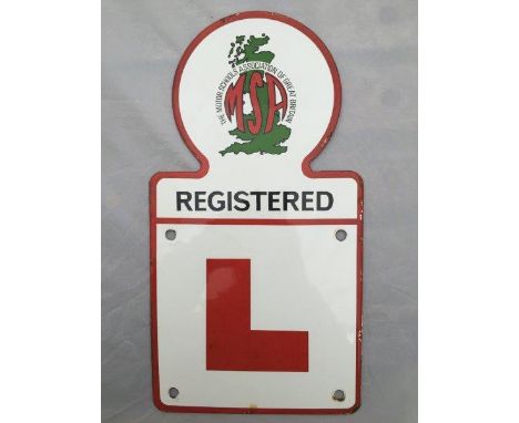 A Motor Schools Association of Great Britain enamel 'L' plate, 7 1/2 x 14", in excellent condition.
