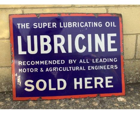 A Lubricine 'The Super Lubricating Oil' rectangular enamel sign, 24 x 18".
