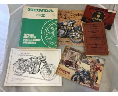 A Honda CBX shop manual for 1000cc models, 1978, a Matchless 1953 50cc and 500cc maintenance and instruction manual, a Sunbea