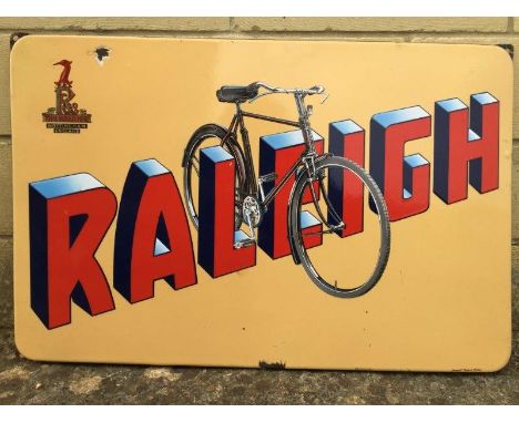 A good Raleigh pictorial enamel sign, 28 1/2 x 18 1/2"