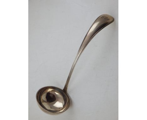 A Continental white metal ladle, thread pattern and engraved with ownership initials, 6ozt.