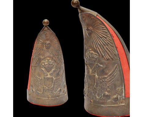 A Rare Grenadier's Cap, Mitre, Austria, 18th century. Cone-shaped mitre of red wool, front brass plate depicting the eagle wi