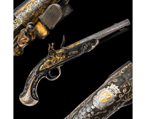 A unique flintlock pistol of Charles Philippe - future King Charles X, France, 1770-80s. A richly decorated pistol that belon