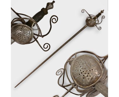 A original sword, Pappenheimer Style Rapier, North European, 1620 - 1640s. Steel straight, tapering blade, decorated with eng