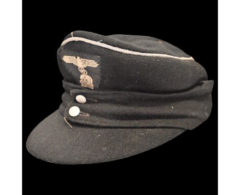 Rare WWII Nazi German Panzer SS M43 Officer Cap, ranks of SS-OberfŸhrer to ReichsfŸhrer-SS. The front center of the cap has, 