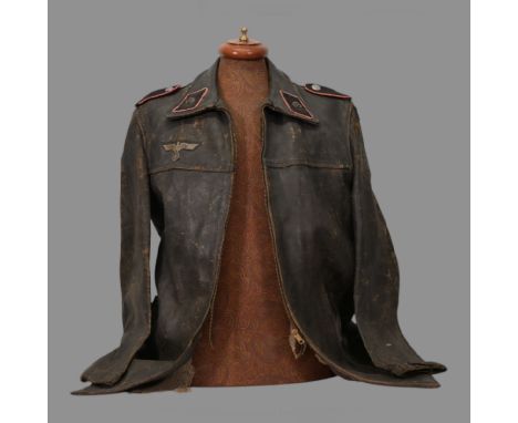 Rare WWII Nazi German, 3rd Waffen-SS Panzer Division "Totenkopf", Leather Jacket. This historically significant piece is a le