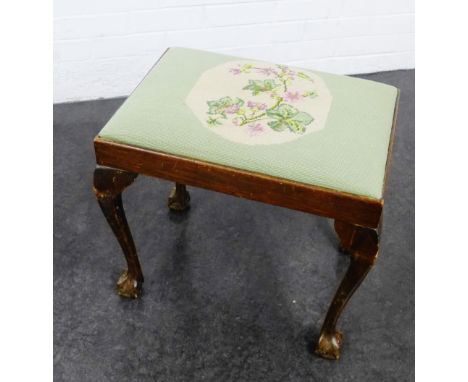 Mahogany stool with tapestry upholstered top, 45 x 56cm
