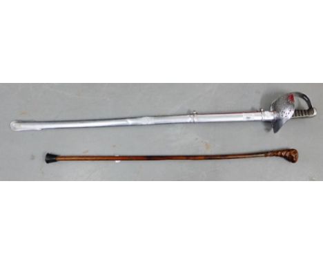 Walking cane and Highland Dancing sword and scabbard, (2) 