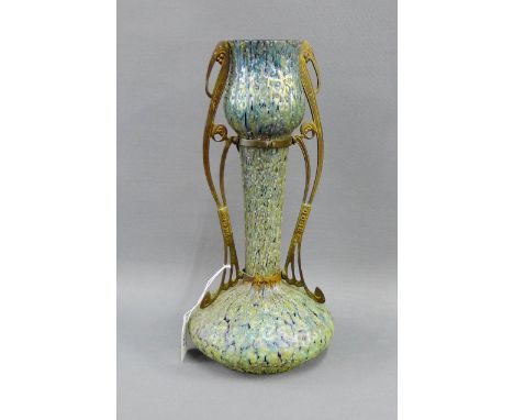 Austrian style iridescent vase with Art Nouveau style gilt metal mounts, 33cm high