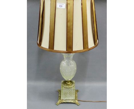 Cut glass and brass table lamp and shade 