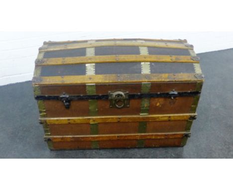 Oak and brass bound dome top trunk, 55 x 82cm 