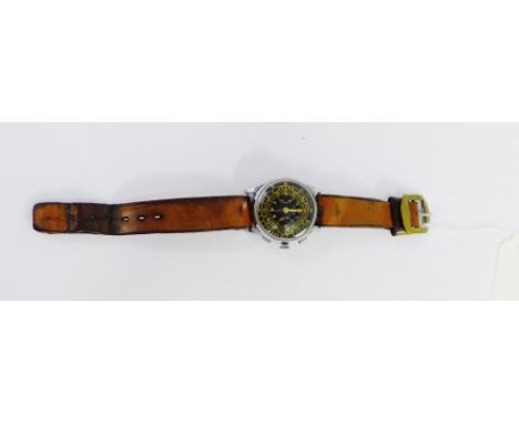 Vintage Gents Election chronometer wristwatch, the black dial with Arabic numerals, subsidiary dials and chapter rings, on br