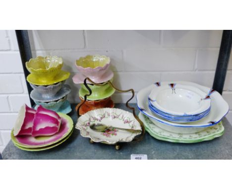 Quantity of early 20th century ceramics to include an Alma ware dessert service, two Art Nouveau cake plates, Royal Winton lu