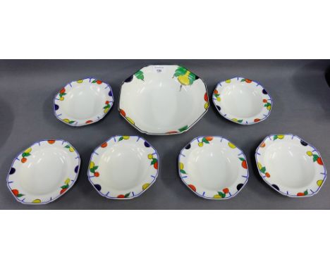 Art Deco dessert service comprising serving bowl and set of six smaller bowls, (7) 