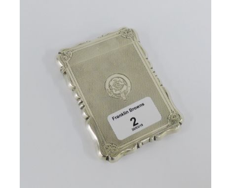 Victorian silver card case, with engine turned and foliate engraved decoration, makers mark for Alfred Taylor, Birmingham 186