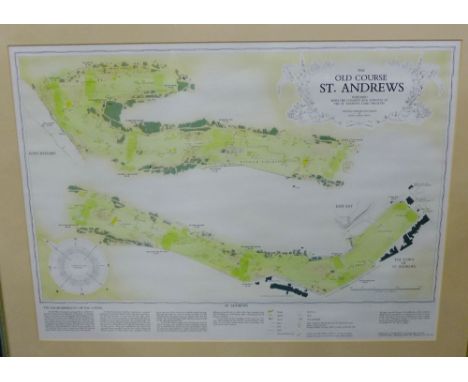 'The Old Course, St. Andrew's' Framed coloured golfing print, 57 x 42cm 