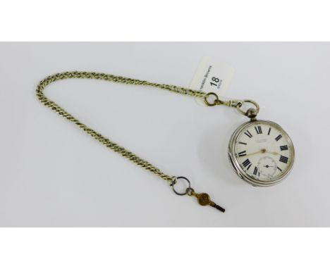 Victorian WH Johnson of Sheffield silver cased pocket watch, the enamel dial with Roman numerals and subsidiary seconds dial,