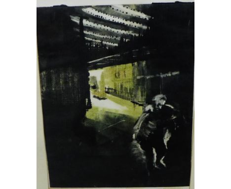 Kate Downie, RSA (Scottish b.1958) 'Abbeyhill'  in mono print, signed, inscribed and dated '92 in pencil, in a glazed frame, 