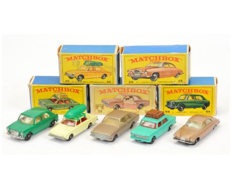 Matchbox Regular Wheels group of Cars to include 28c Jaguar Mark 10 with bare metal engine bay; 45b Ford Corsair - bare metal