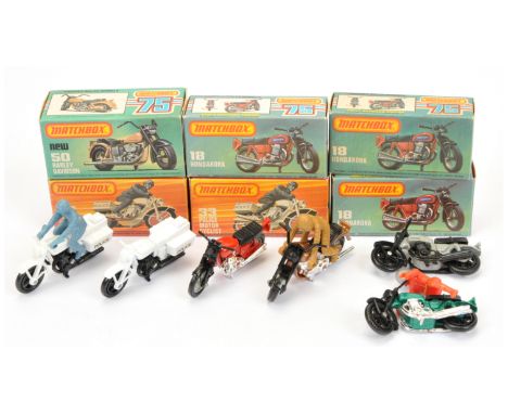 Matchbox Superfast Group Of 6 Motorcycles To Include&nbsp; - 18b Hondarora CB750 - Green and Black, 33 Honda "Police" white a