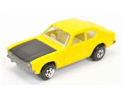 Matchbox Superfast 54b Ford Capri pre-production colour trial - lemon yellow body without flared wheel arches, matt black hoo