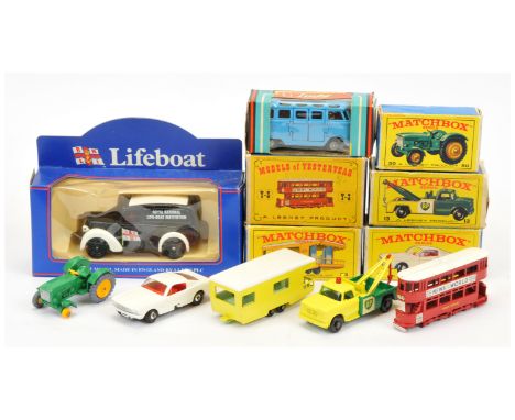Matchbox Regular Wheels group (1) No.8e Ford Mustang - white, Code 1 (2) No.13d Dodge Wreck Truck with BP labels; (3) 23d Tra