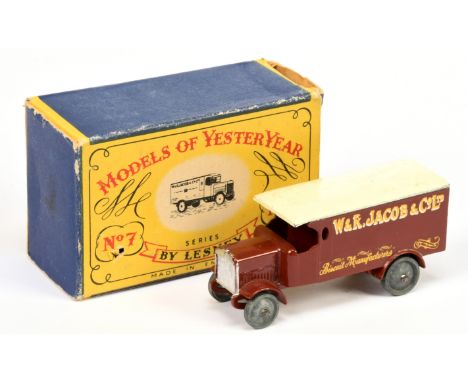 Matchbox Models of Yesteryear Y7 1918 4-ton Leyland Van "W &amp; R Jacob &amp; Co Ltd" - brown body with hand applied silver 