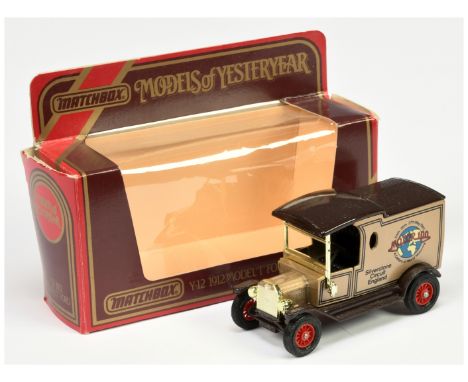 Matchbox Models of Yesteryear Y1 Ford Model T Van "Motor 100" - glossy brown body, dark brown roof, dark brown roof, red 12-s