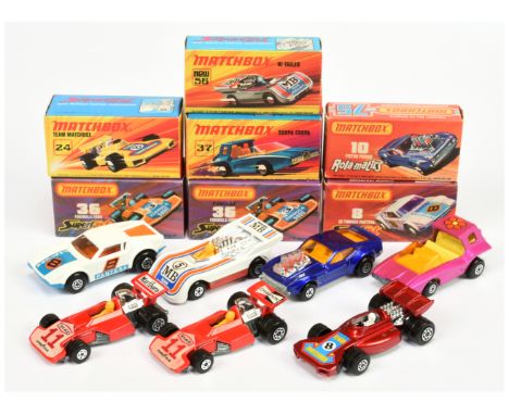 Matchbox Superfast Group Of 7 To Include - 10 Piston popper - blue, 36 Formula 5000 racing Car "Marlboro" - red, another but 