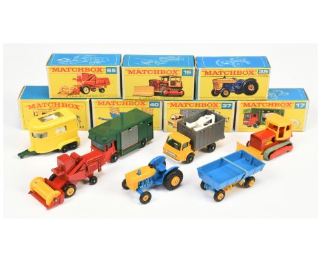 Matchbox Regular Wheels group (1) 16d Case Bulldozer (2) 17e AEC Horse Box with loose horses (3) 37c Dodge Cattle Truck - bar
