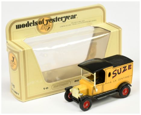 Matchbox Models of Yesteryear Y12 1912 Ford Model T Van "Suze" issue 13- yellow body, black chassis, glossy black roof, black