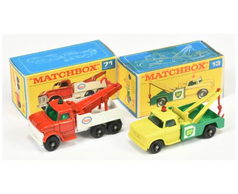 Matchbox Regular Wheels pair (1) 13d Dodge BP Wreck Truck - yellow cab &amp; jib with matt paint finish, red roof-light, turq