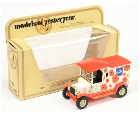 Matchbox Models of Yesteryear Y12 Ford Model T Van - pre-production trial model - cream body, bright red chassis &amp; roof, 