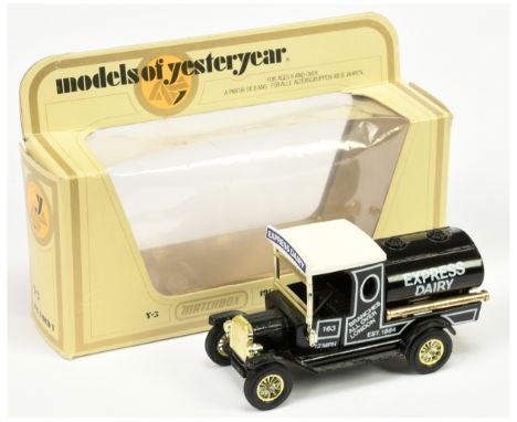 Matchbox Models of Yesteryear Y3 1912 Ford Model T Tanker "Express Dairy" - colour trial model - black body and tank, black f