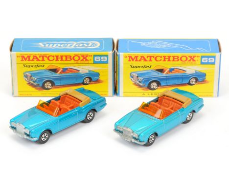 Matchbox Superfast pair (1) 69a Rolls Royce Silver Shadow Convertible - metallic blue body with tan plastic folded hood, ligh
