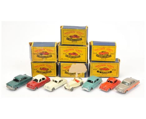 Matchbox Regular Wheels group to include 19a MG Midget TD - off white body with silver trim, tan driver, red seats, metal whe