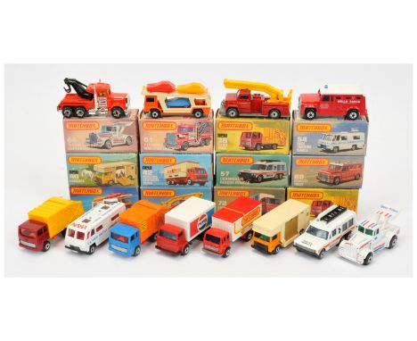 Matchbox Superfast A Group of 12 To Include - 11c Bedford Car transporter - Orange with cream back, 3 X Cars, 13c Snorkel fir