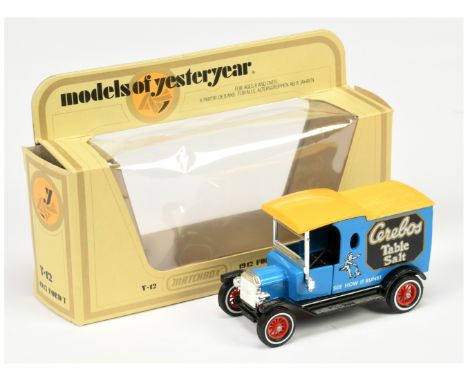 Matchbox Models of Yesteryear Y12 Ford Model T Van "Cerebos" - mid-blue body, black chassis, yellow roof, chrome plated parts