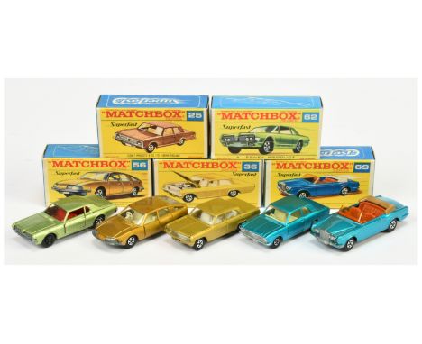 Matchbox Superfast group of early issue Cars in type F transitional boxes - all have 5-spoke narrow wheels (1) 36a Opel Diplo