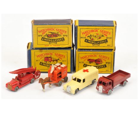 Matchbox Regular Wheels group - all have metal wheels &amp; crimped axles (1) 7a Horsedrawn milk Float; (2) 9b Dennis Fire En