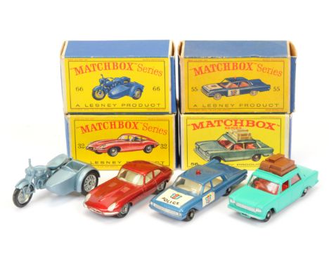 Matchbox Regular Wheels group (1) 32b Jaguar E-type - metallic red, clear windows, wire wheels with black tyres (2) 5b Ford F