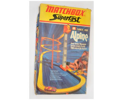 Matchbox Superfast Alpine Track Set 900 - appears to be complete with most components, including Superfast Car 1c Dodge Chall