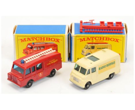 Matchbox Regular Wheels pair (1) 57C Land Rover Fire Truck "Kent Fire Brigade" - red, grey plastic base, blue tinted windows 