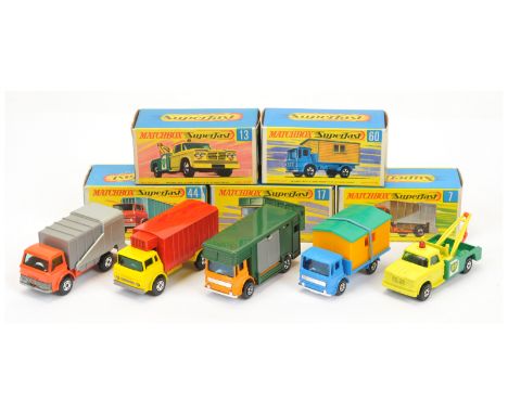 Matchbox Superfast Group Of&nbsp; - 5 (1) 7a Refuse truck - Orange, grey and silver (2) 13a Dodge Wreak Truck - Green and yel