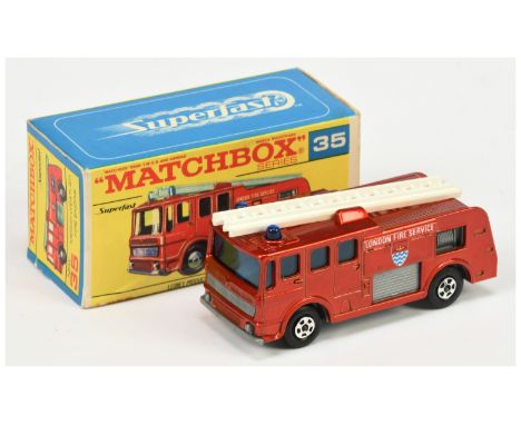 Matchbox Superfast 35a Merryweather Marquis Fire Engine - metallic red body, blue windows and roof lights, grey base, 5-spoke