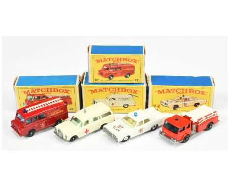 Matchbox Regular Wheels group of Emergency Vehicles (1) 3c Mercedes "Ambulance" - off white, with patient on stretcher, light
