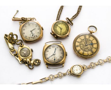 Five vintage 9ct gold cased lady's and gentlemen's wristwatches, one an Accurist on a 9ct gold bracelet, a Rotary on rolled g